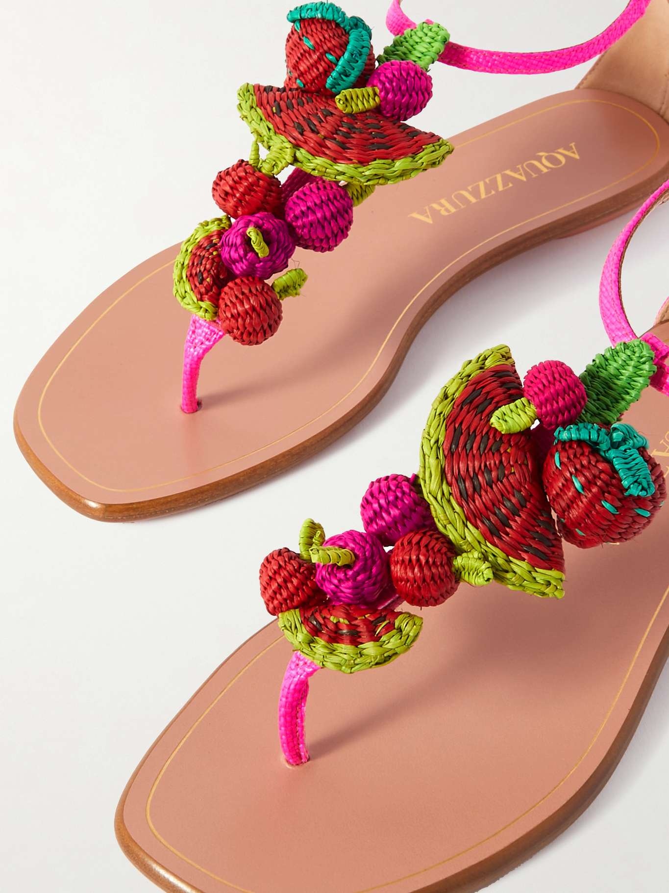 Strawberry Punch embellished woven raffia sandals - 4