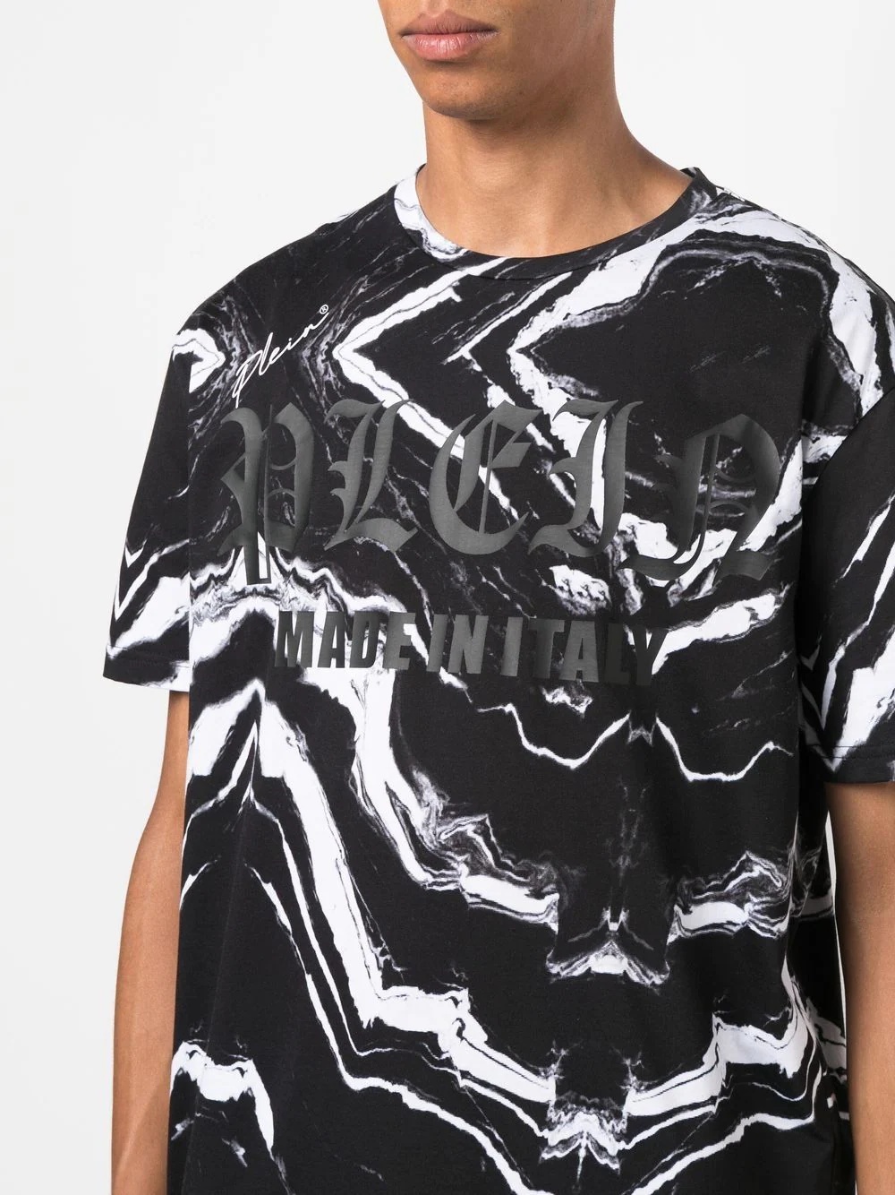 marbled-print logo T-shirt - 5