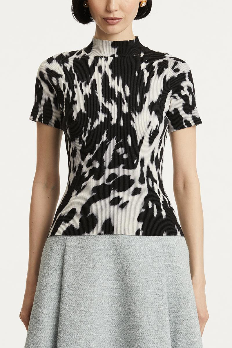 Cow Print Classic Mockneck Short Sleeve Tee - 3