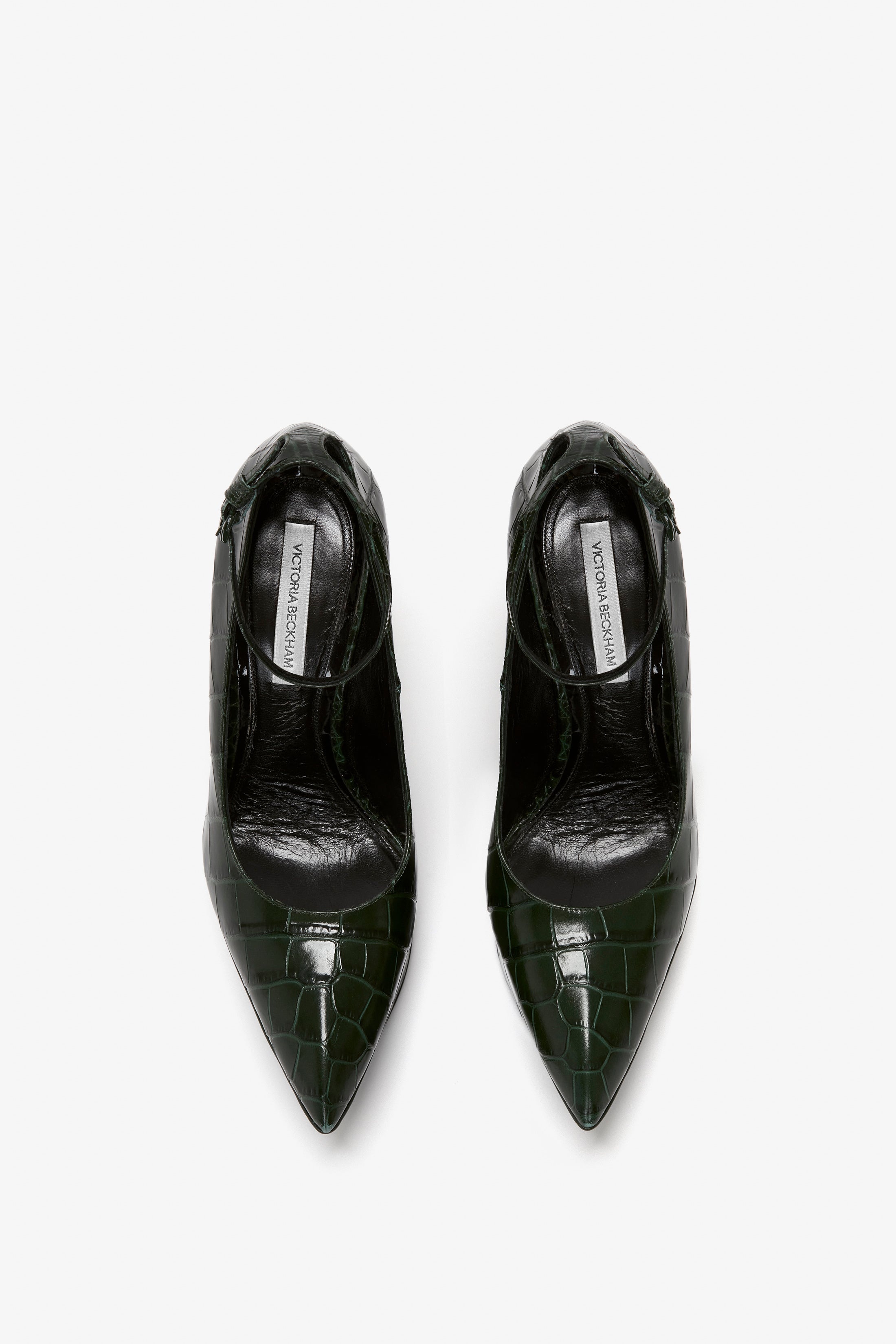 Ankle Strap Wedge Pump In Dark Green Croc-Effect Leather - 4