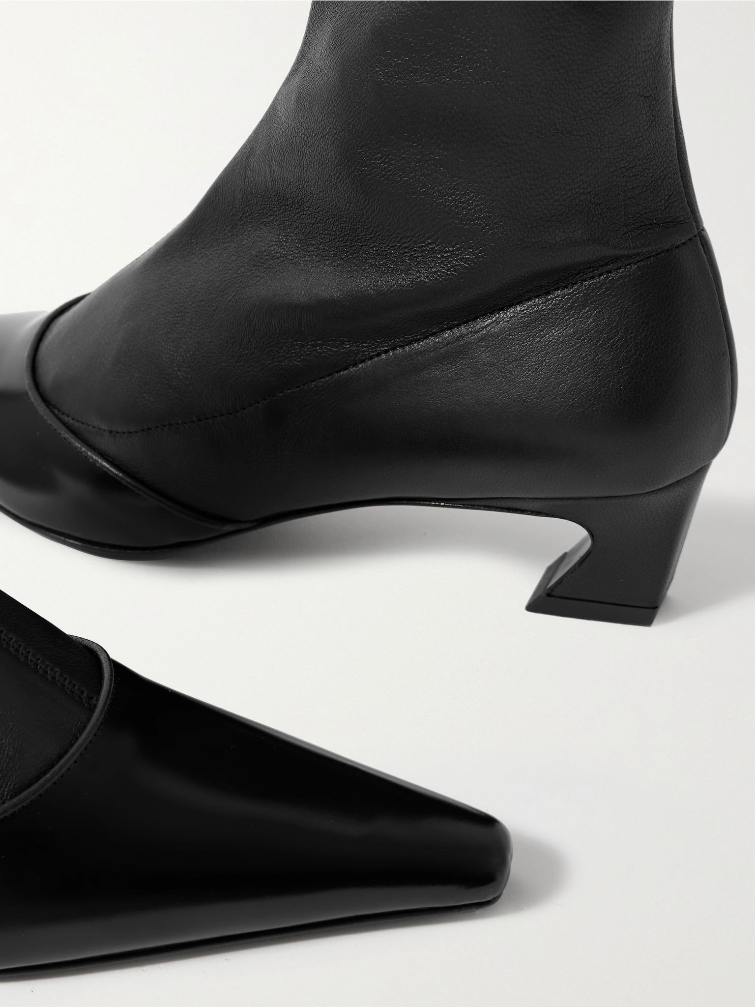 Patent-trimmed leather ankle boots Black - 4