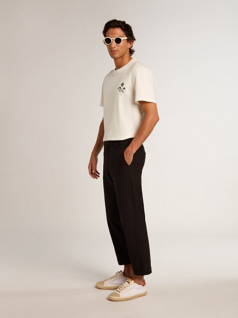 Golden Goose White cotton T-shirt with flower print on the front outlook