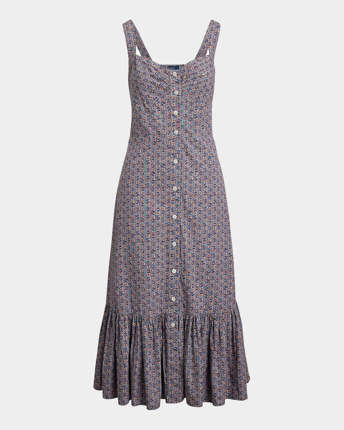 Floral Cotton Buttoned Midi Dress - 1
