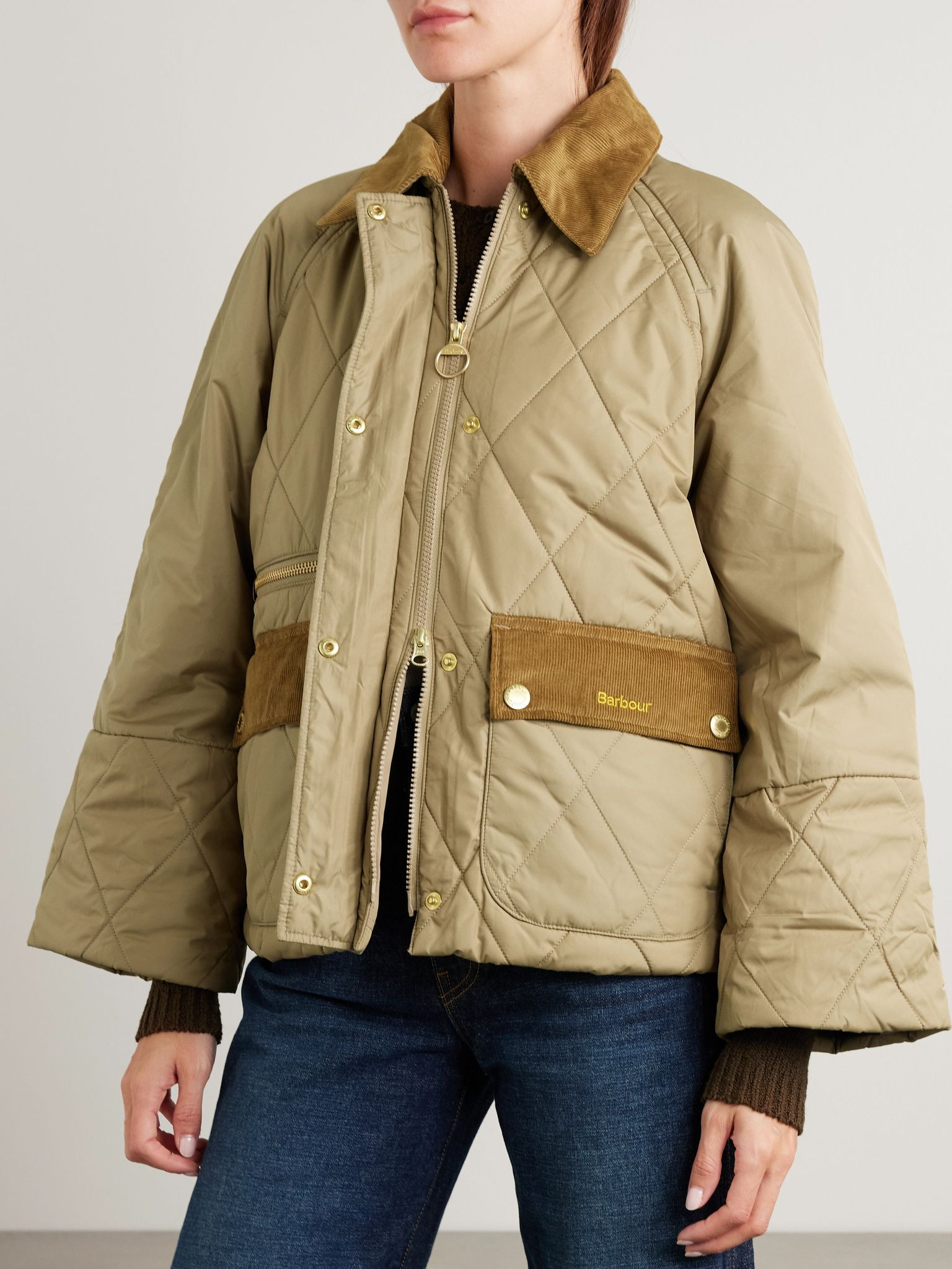 Martha cropped corduroy-trimmed quilted shell jacket Brown - 6