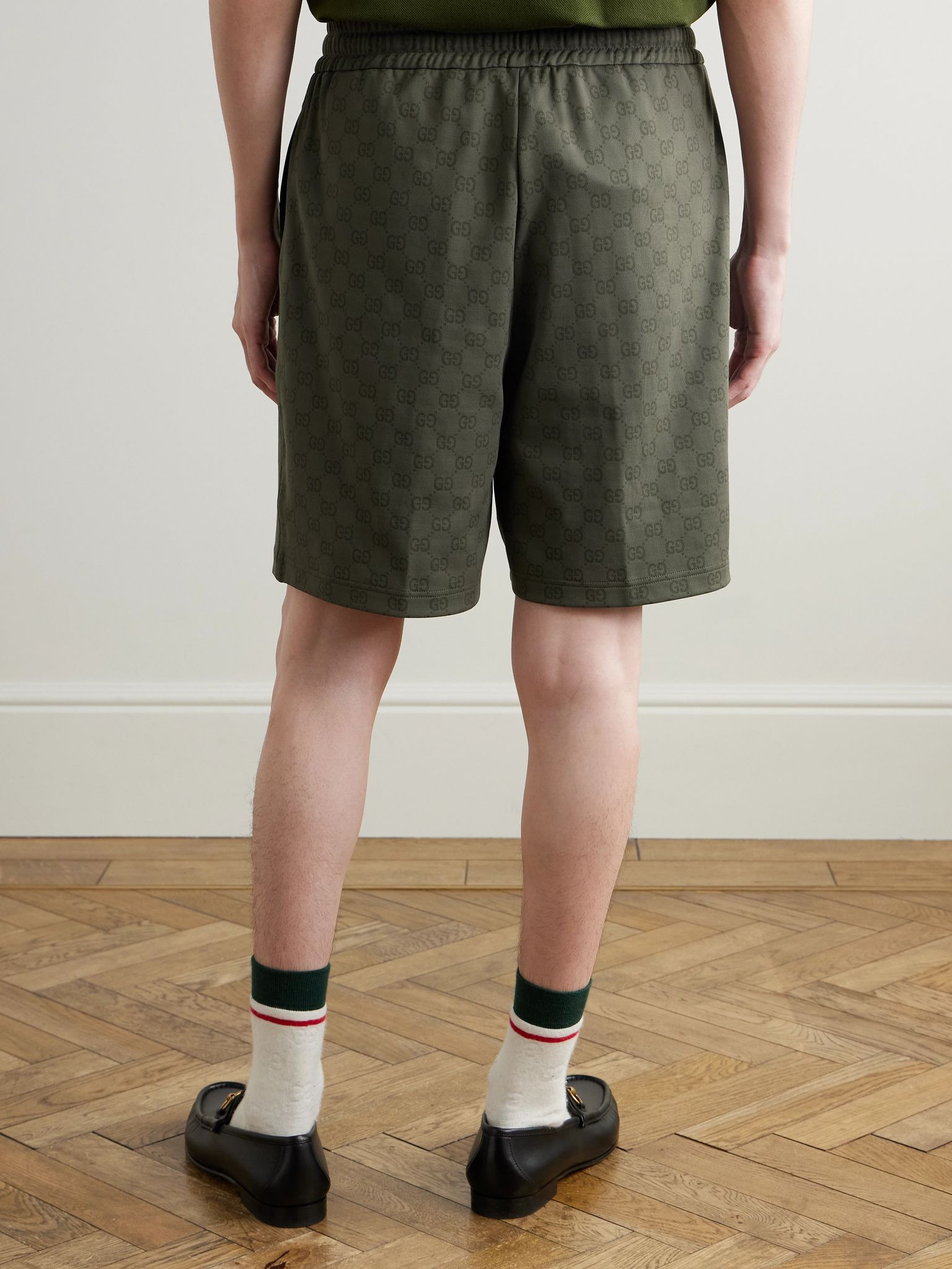 Logo-Print Jersey Drawstring Shorts Forest green - 4