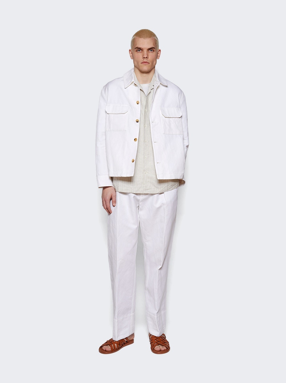 Daito Cotton Linen Overshirt Optical White - 2