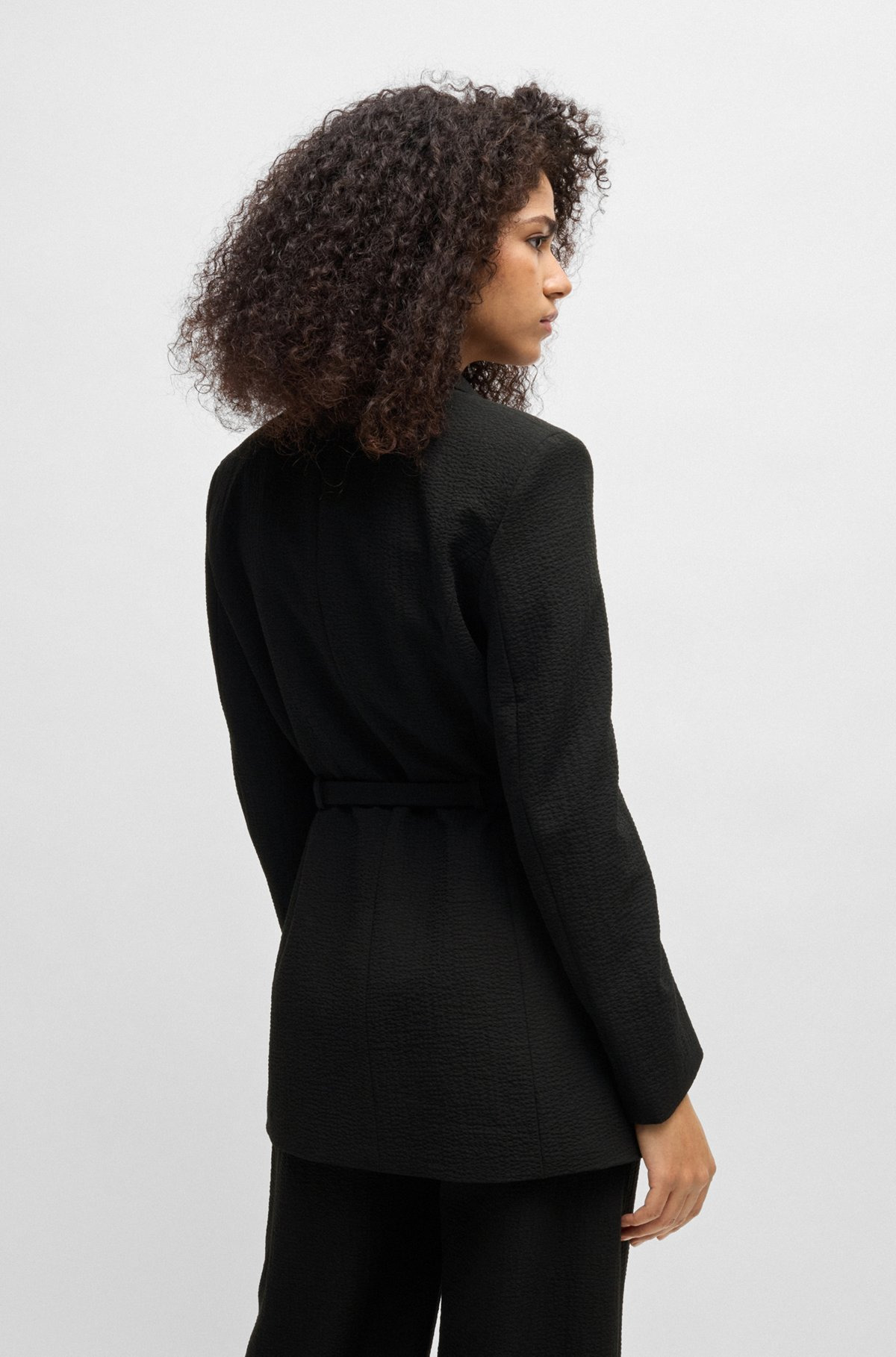 REGULAR-FIT BLAZER IN SEERSUCKER WITH BUCKLED BELT - 4