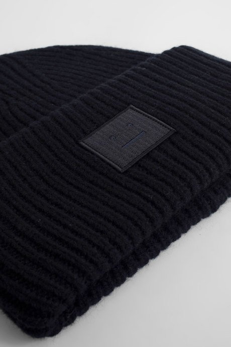 Acne studios black ribbed knit logo beanie - 3