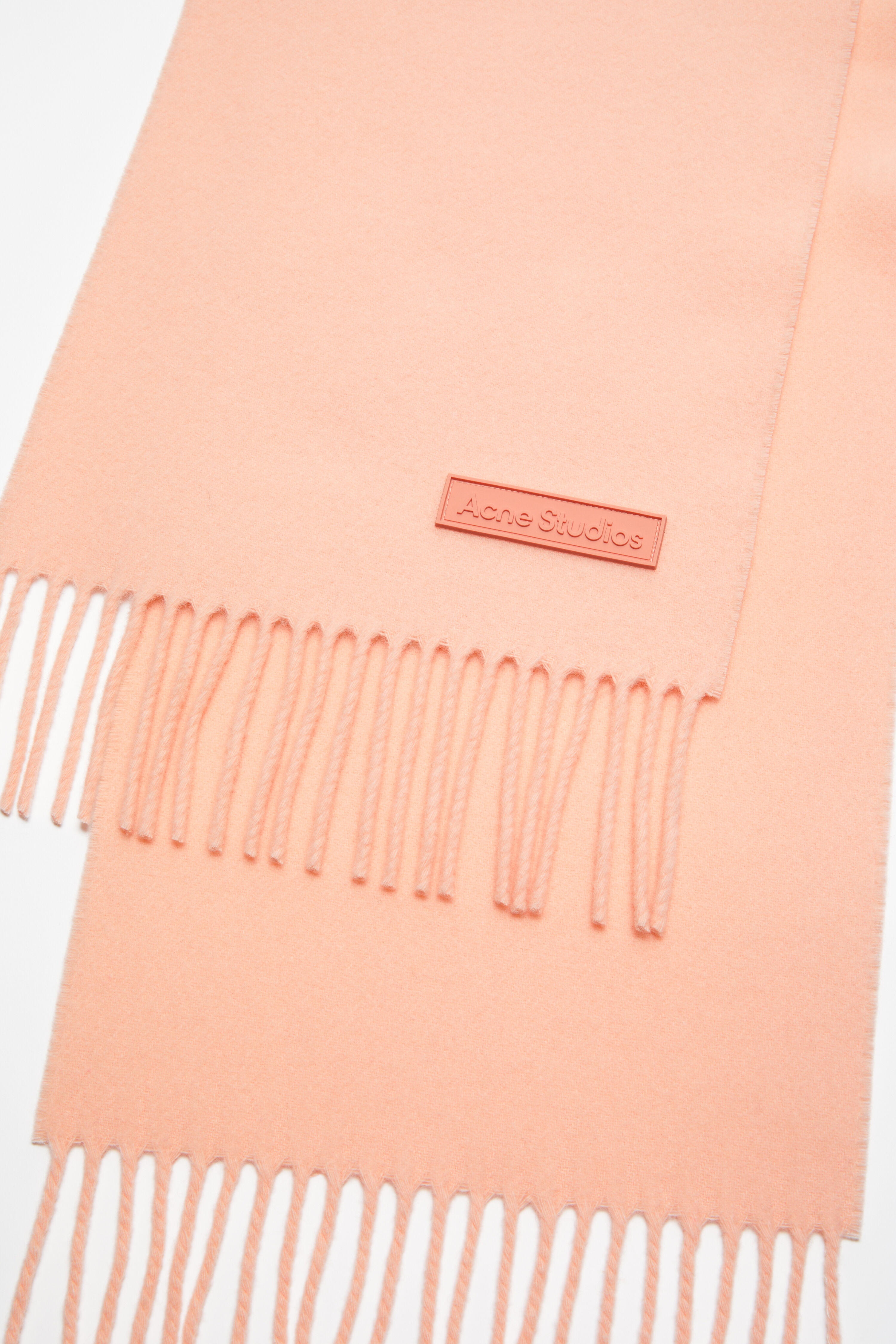 Fringe wool scarf - Narrow - Peach pink - 3