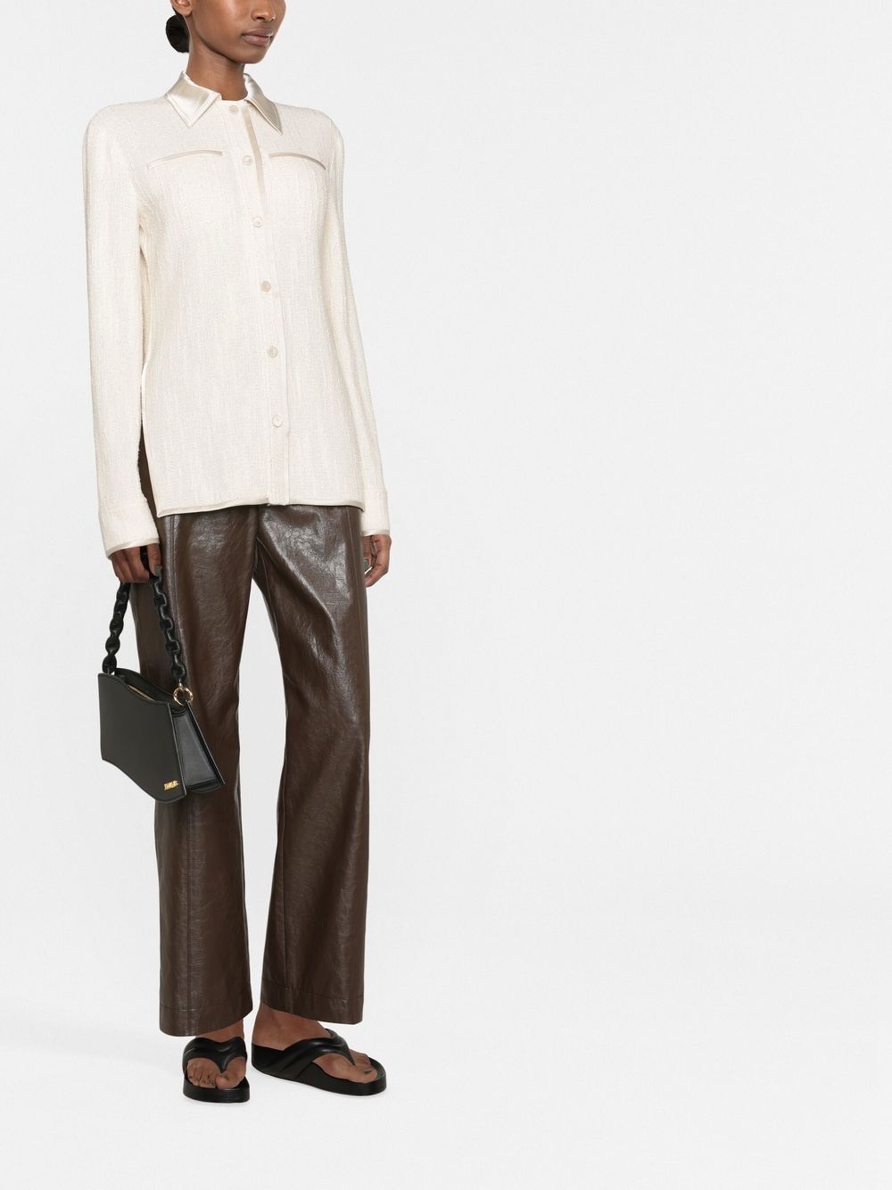 satin-collar long-sleeved shirt - 2