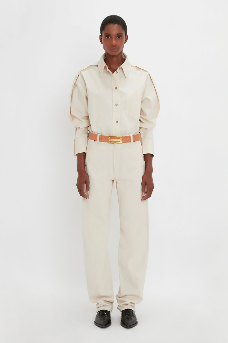 Victoria Beckham Relaxed Fit Low-Rise Jean in Ecru outlook