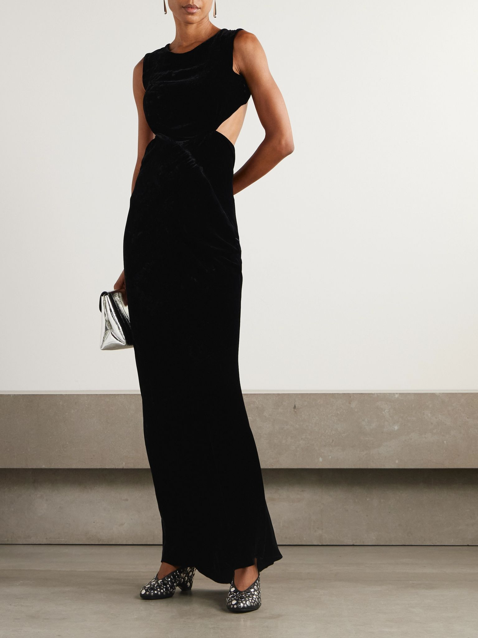 Twisted open-back cutout velvet gown Black - 3