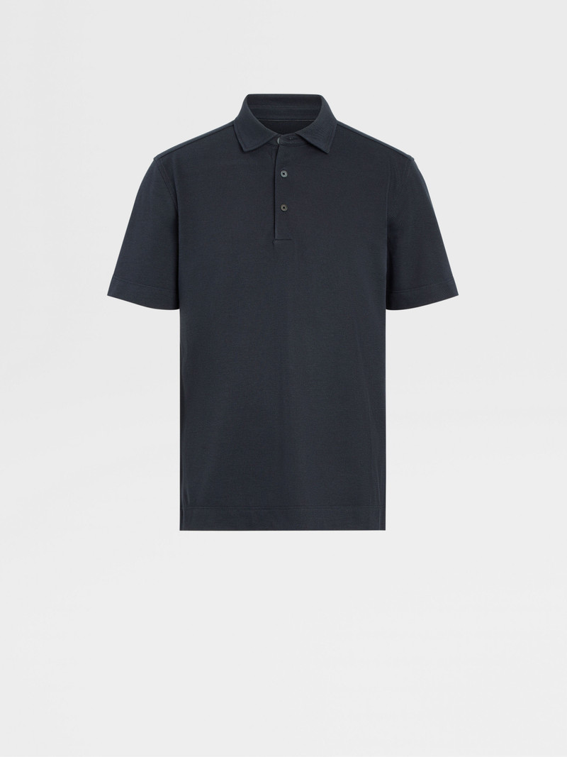 NAVY BLUE COTTON AND SILK POLO SHIRT 1