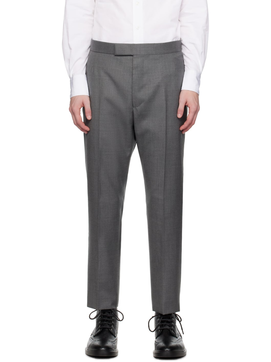 Gray Super 120s Backstrap Trousers - 1