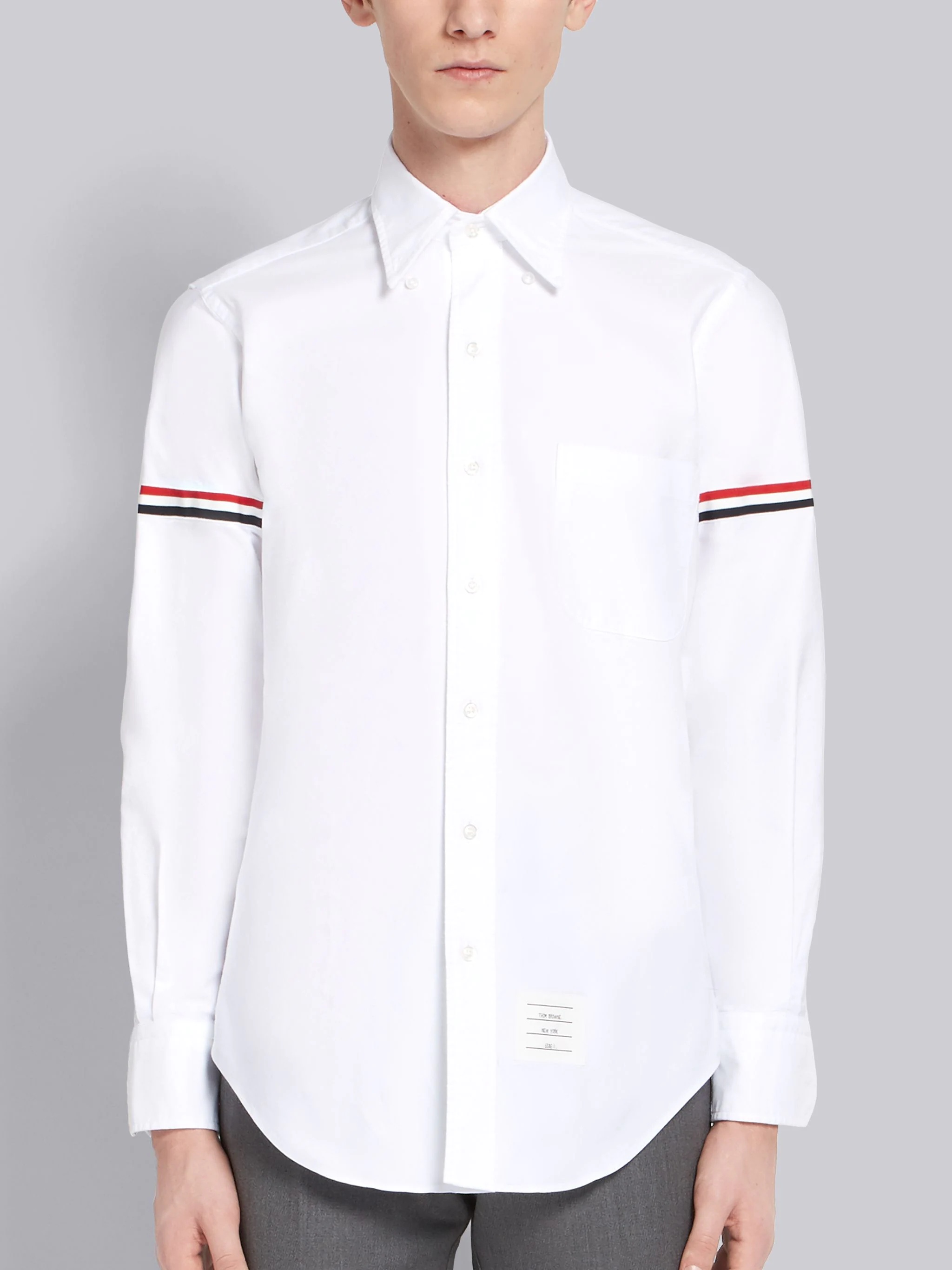 White Oxford Striped Grosgrain Armband Classic Shirt - 3