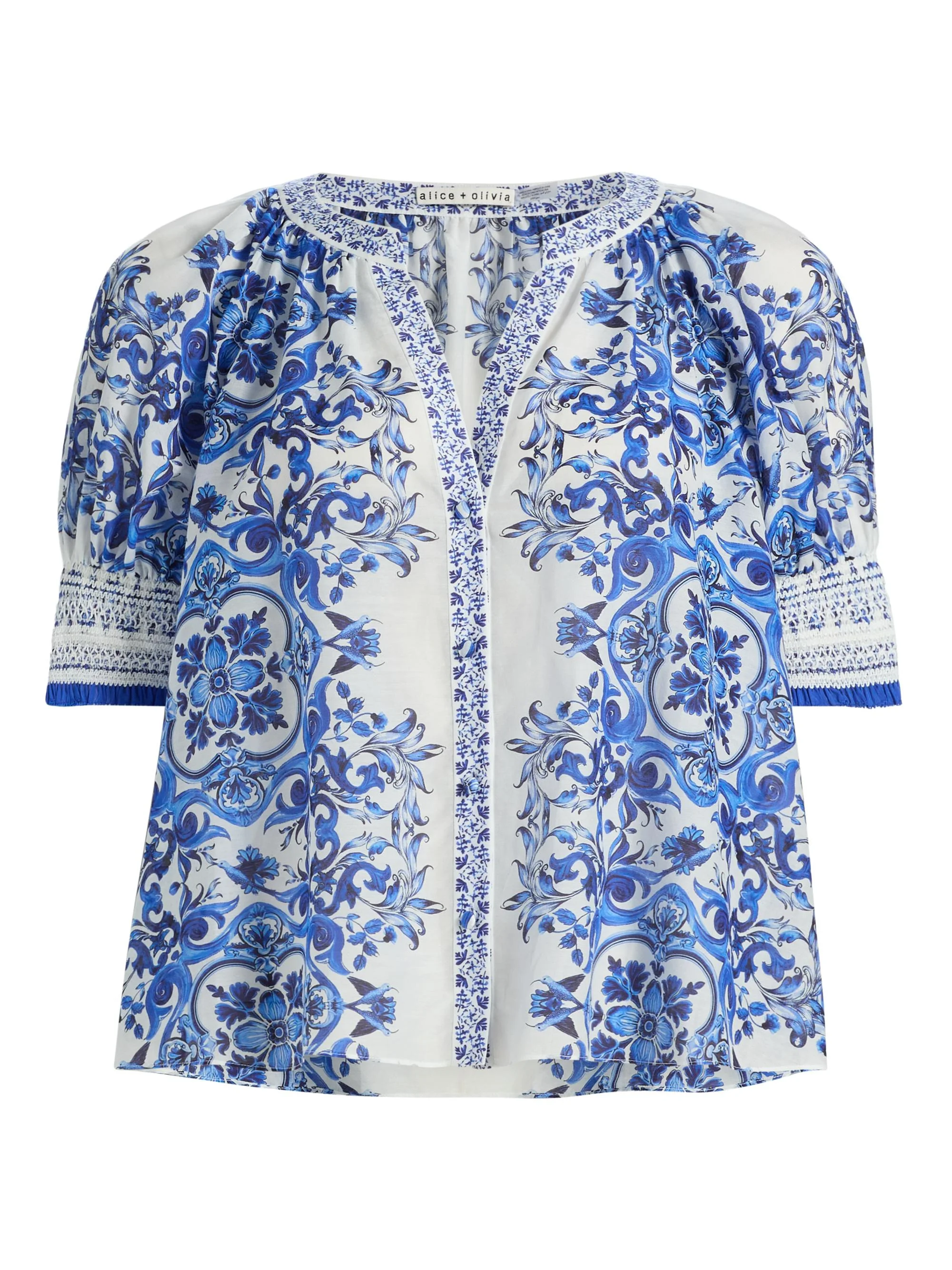 Women's Thalia Rococo Cotton-SIlk Puff-Sleeve Blouse - Solstice - 1