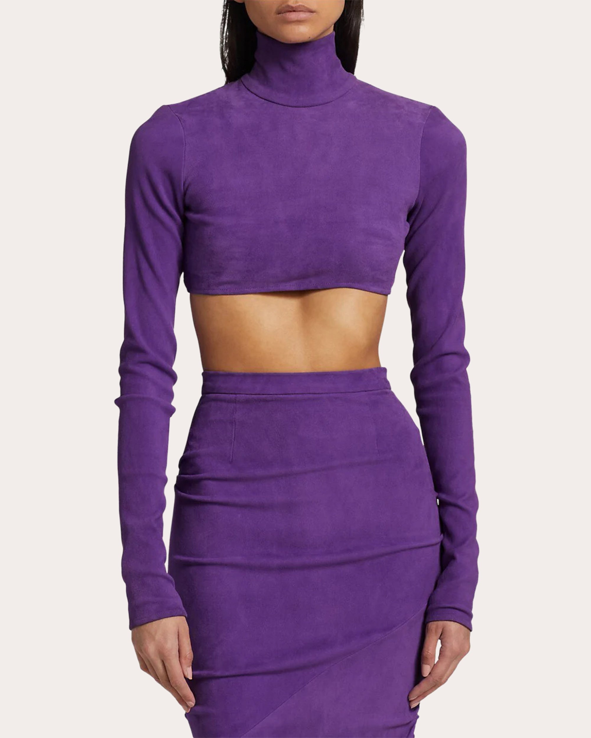 Cropped Mock Neck Suede Top - 1