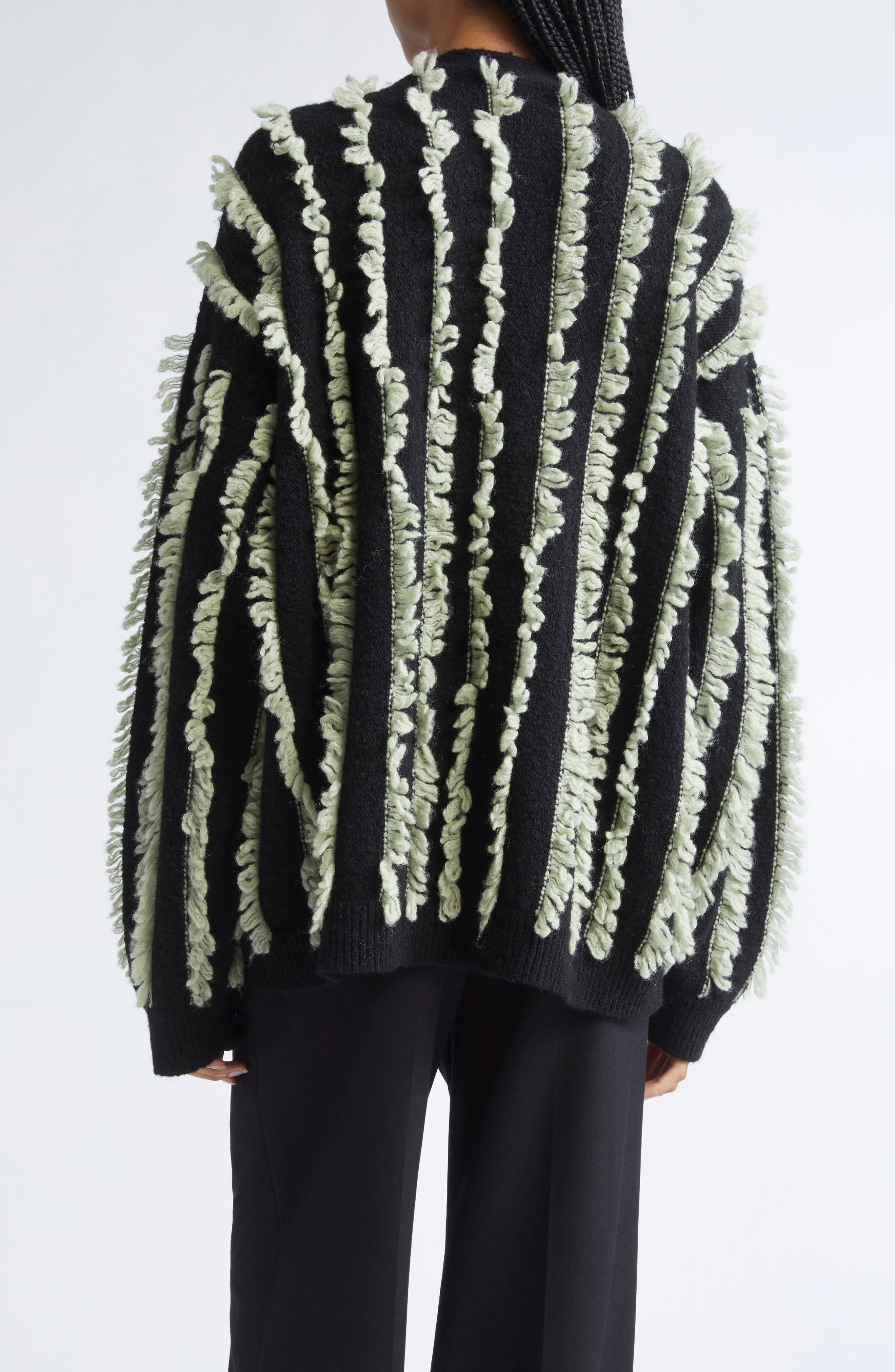 ZANKOV Joseph Fringe Stripe Merino Wool V-Neck Cardigan in Sage/Black Multi at Nordstrom - 2