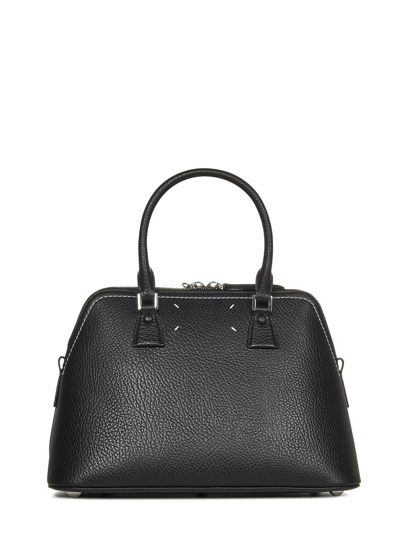 Black textured leather shoulder bag with logo label and leather shoulder strap. - 3