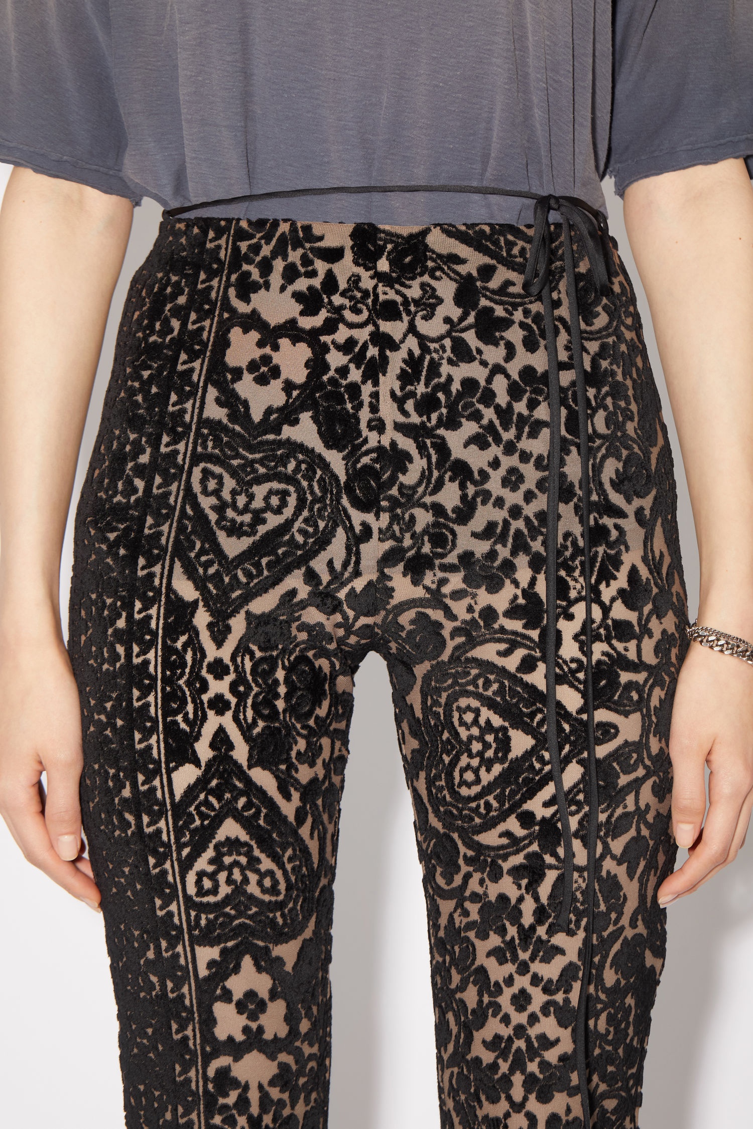 Jacquard trousers - Black/mink brown - 6