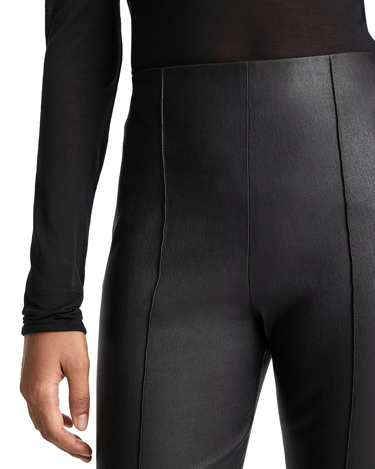 Stretch Leather Cropped Flare Pants - 5