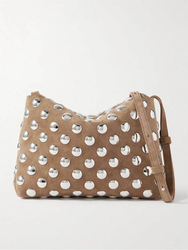 Lina medium studded suede shoulder bag Beige - 1