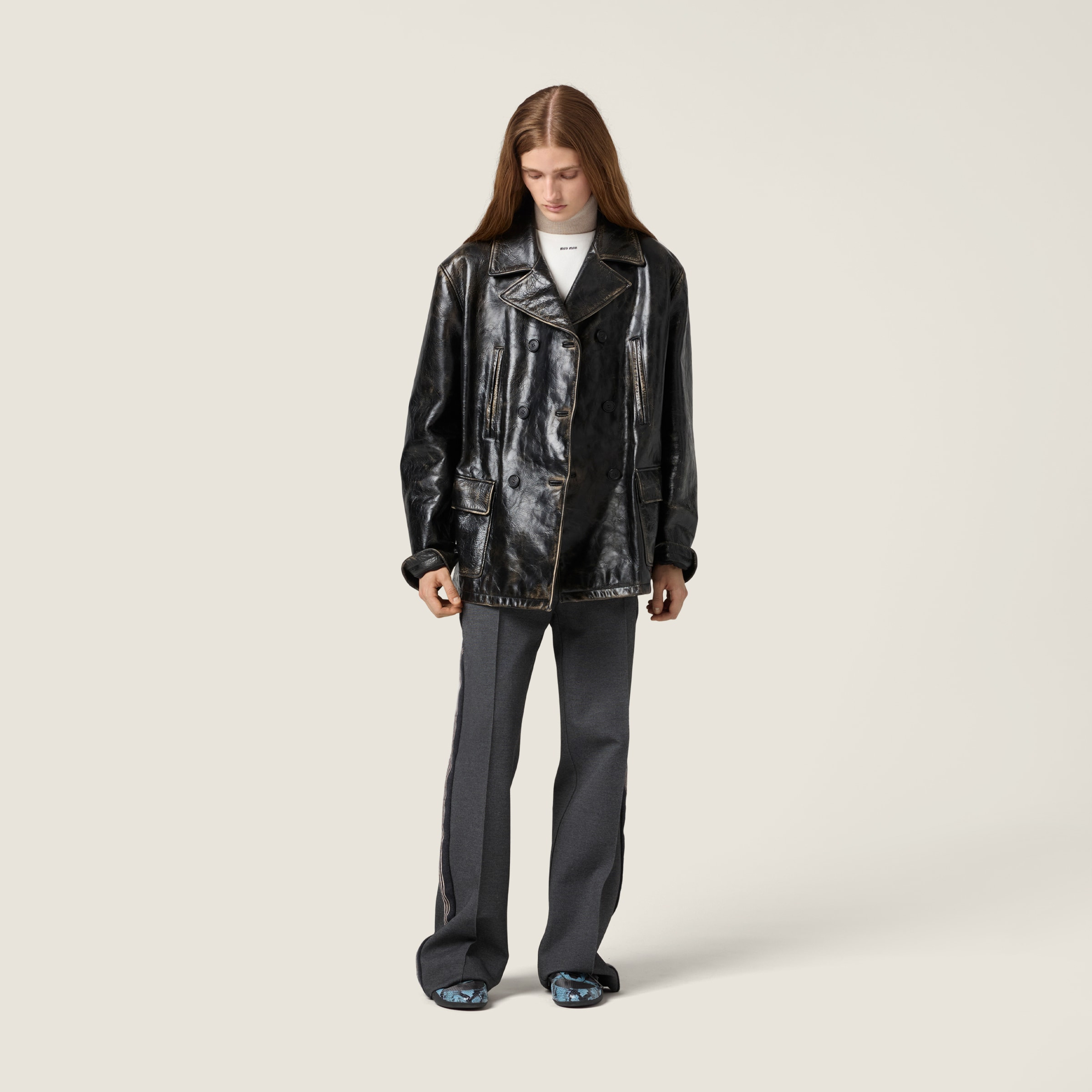 Double-breasted calf leather caban jacket - 2