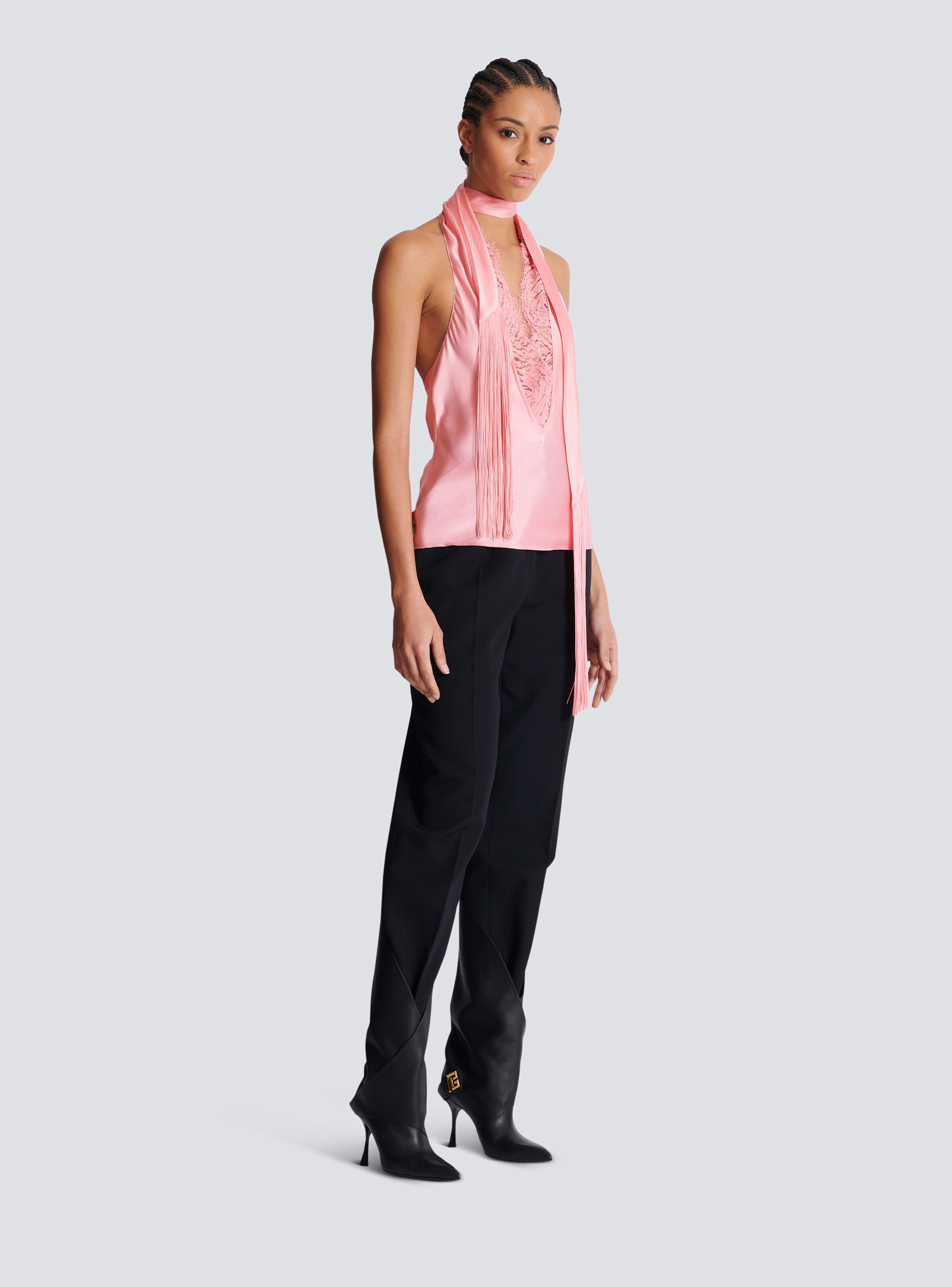 Backless fringed satin top - 3