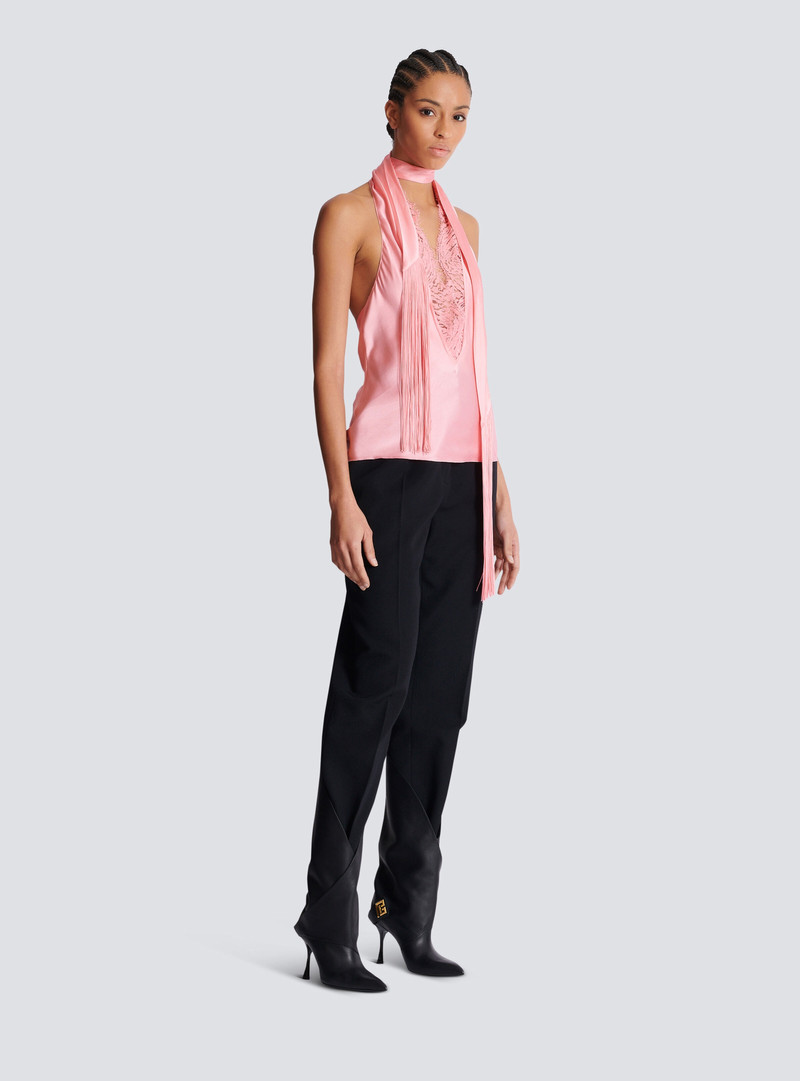 Backless fringed satin top 3