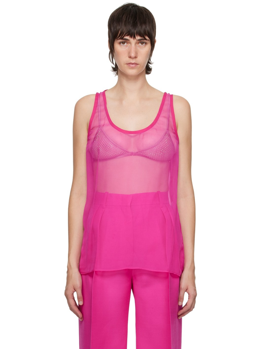 Pink Semi-Sheer Tank Top - 1