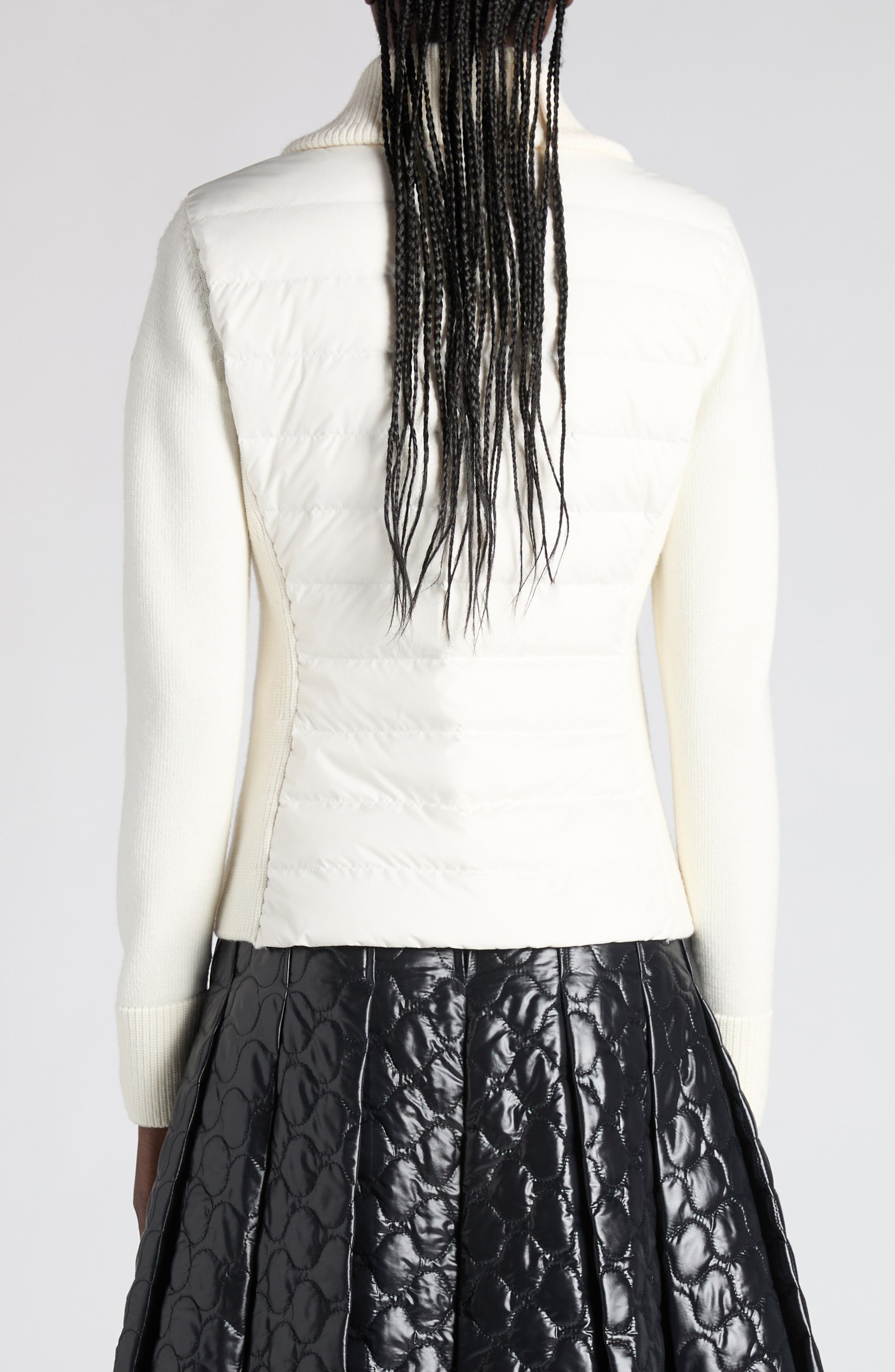 Moncler Virgin Wool Knit & Quilted Down Cardigan in White at Nordstrom - 3