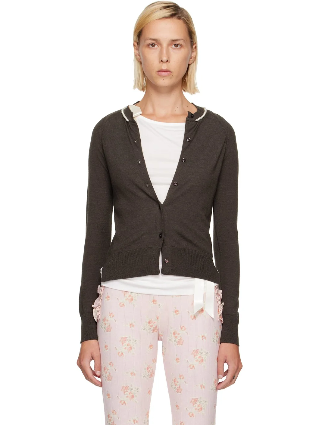 Brown Classic Merino Silk Cardigan - 1