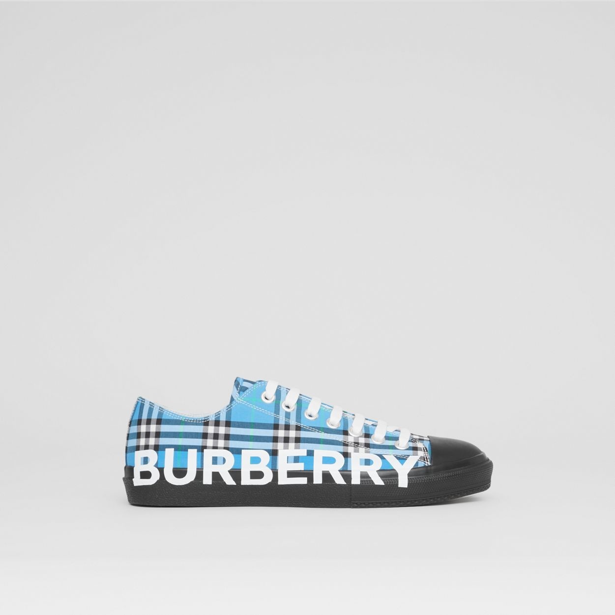 Logo Print Check Cotton Sneakers - 1