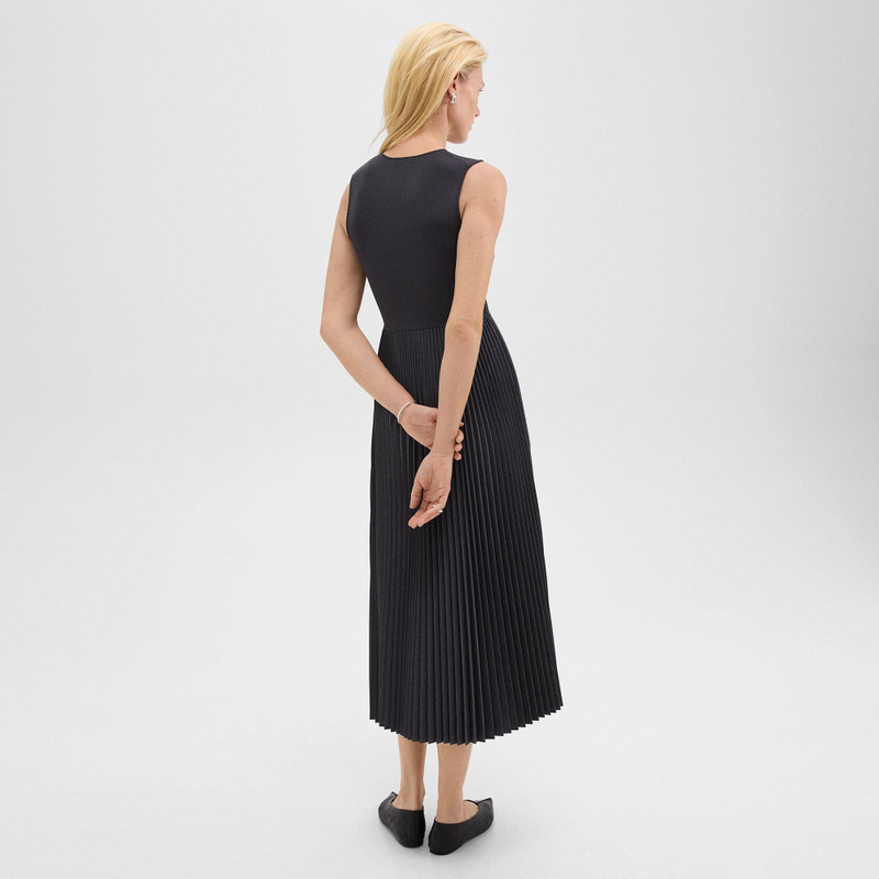 Theory Pleated Combo Dress in Stretch Wool-Blend outlook