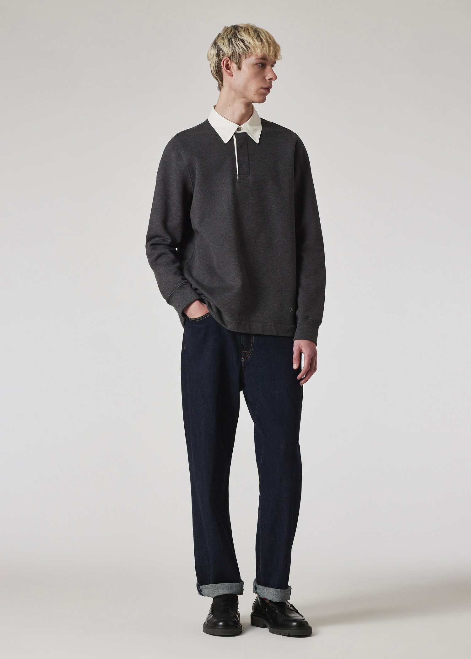 Dark Grey Contrast Collar Marl Sweatshirt - 6