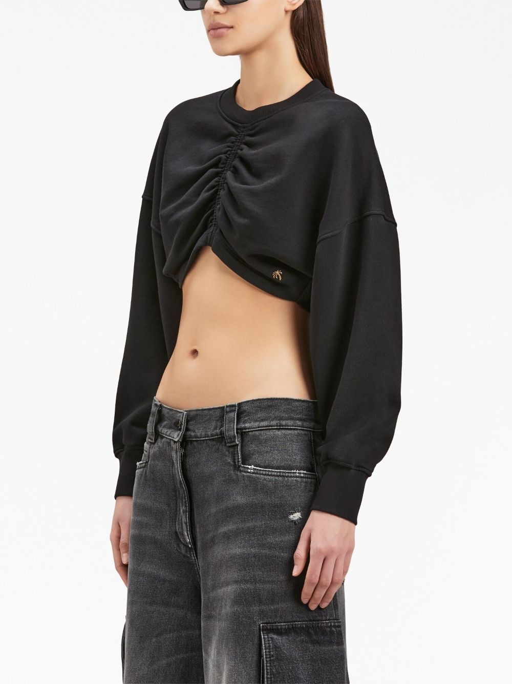 ruched-detail cropped sweatshirt - 4