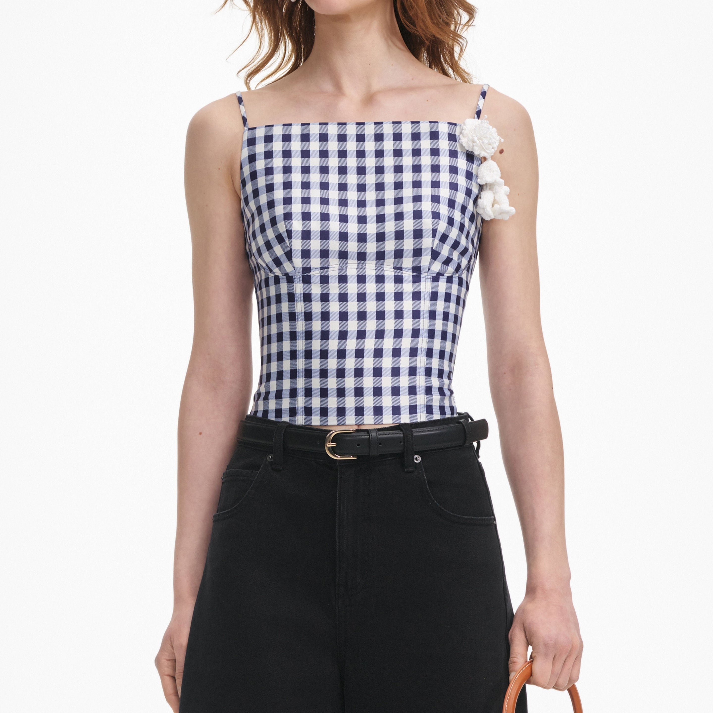Navy Gingham Taffeta Top - 4