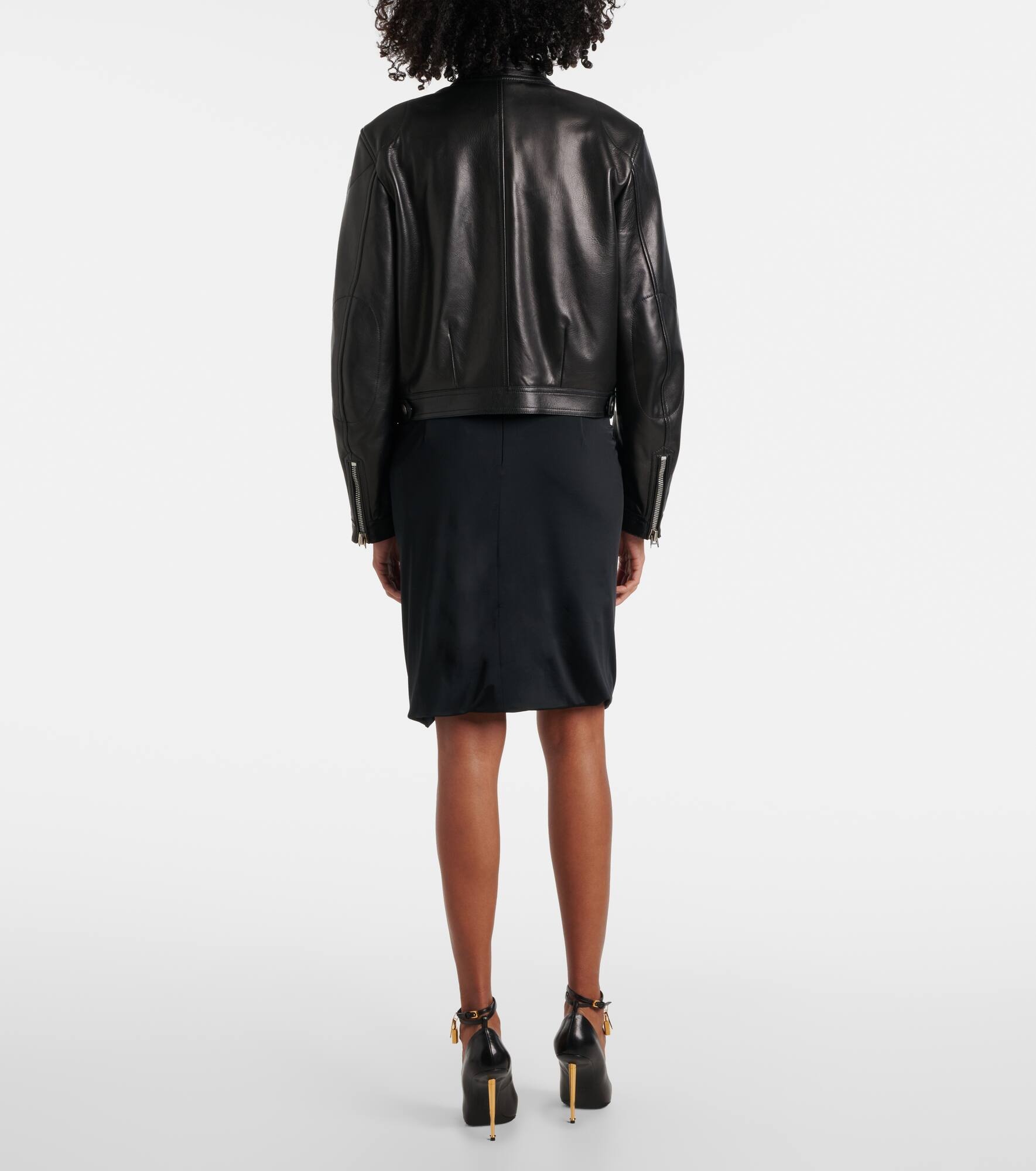 Cropped leather biker jacket - 3