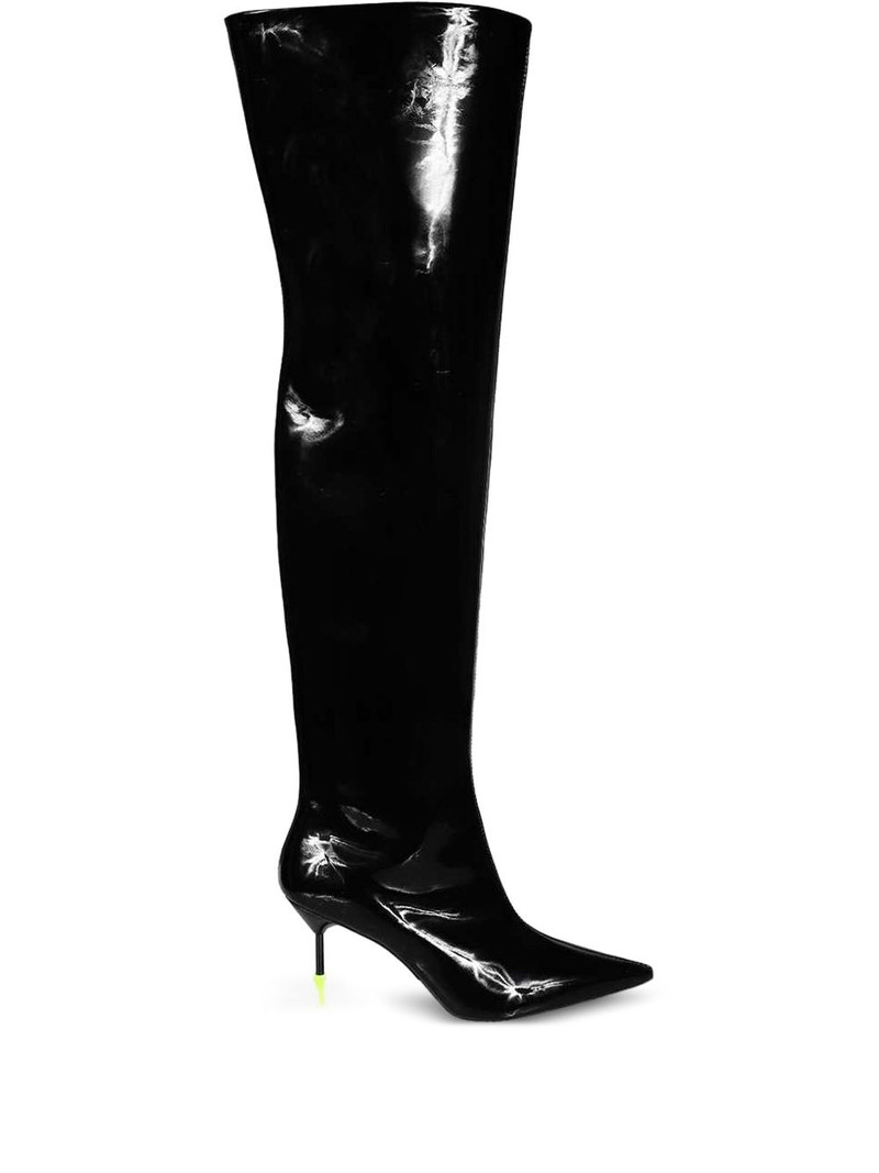 patent-leather pointed-toe boots 1