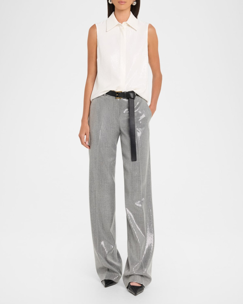 MICHAEL KORS COLLECTION Camilla Sequin Pinstripe Wide-Leg Trousers outlook