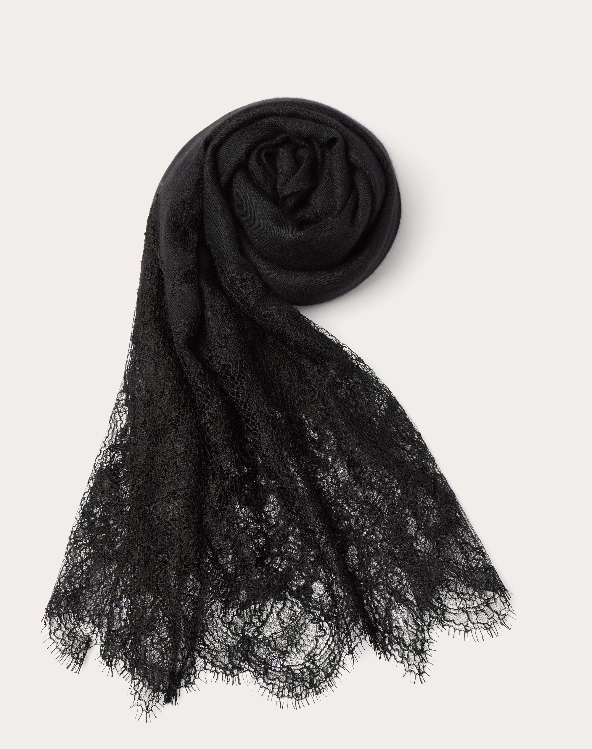 LACE STOLE IN CASHMERE AND WOOL WITH LACE DETAIL - 1
