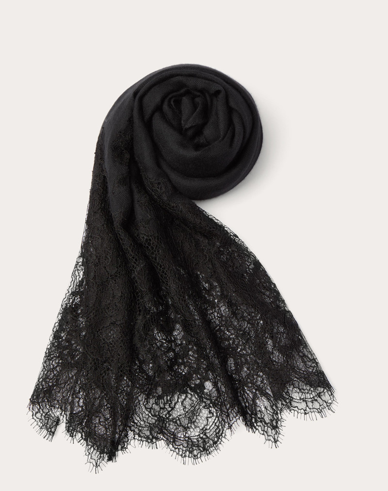 LACE STOLE IN CASHMERE AND WOOL WITH LACE DETAIL 1
