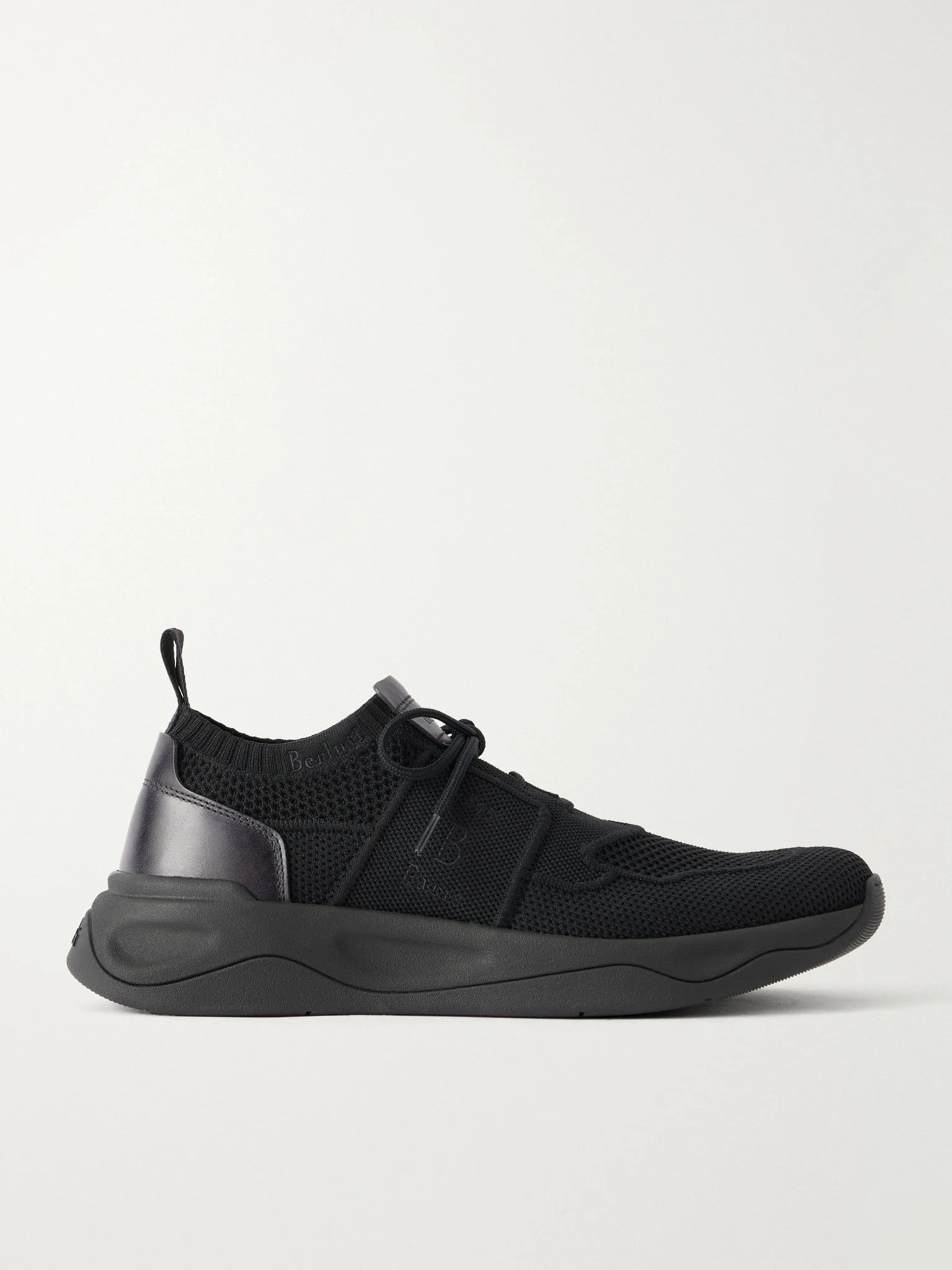 Shadow Leather-Trimmed Stretch-Knit Sneakers Black - 1