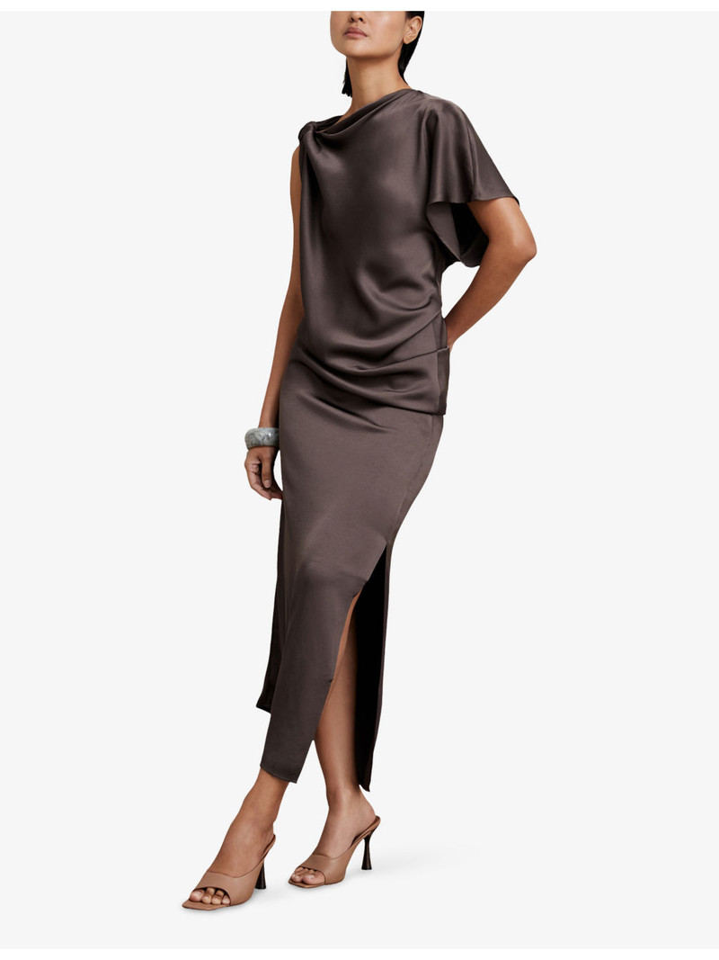 REISS Kenzie Draped Satin Midi Dress outlook