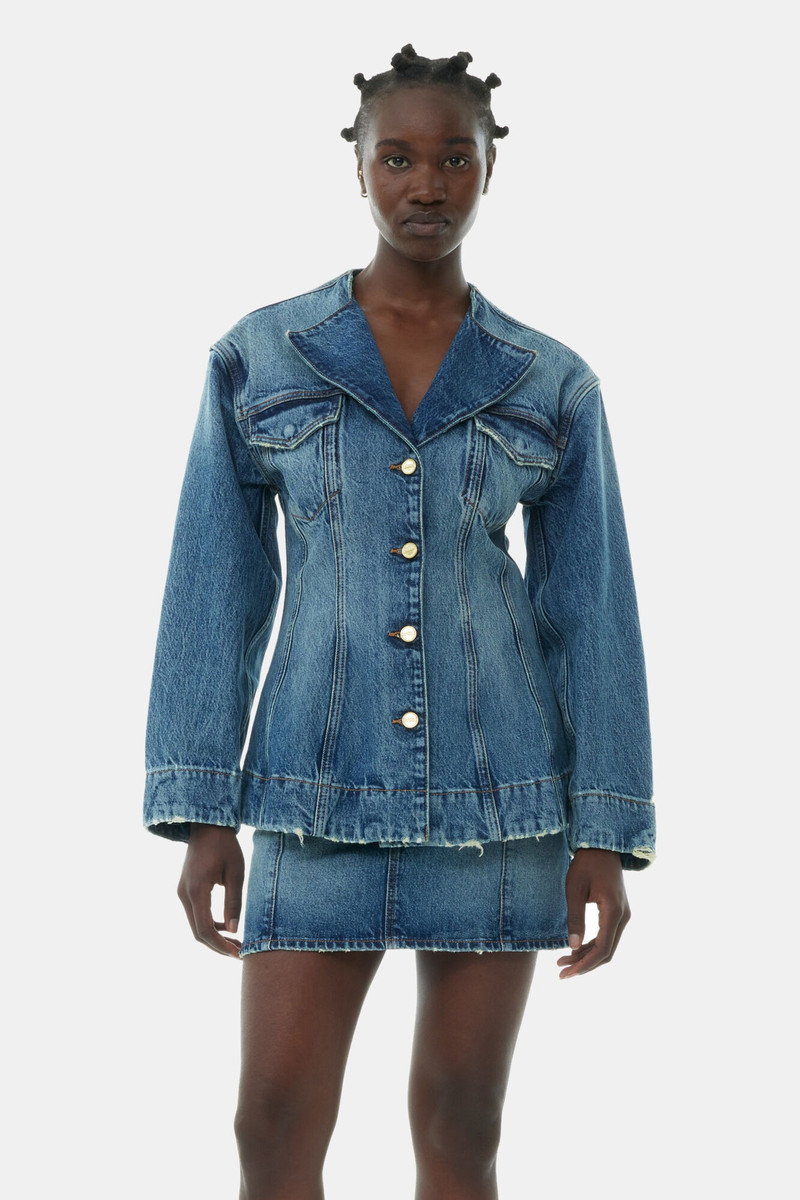 GANNI SPARKLE LOGO DENIM FITTED BLAZER outlook