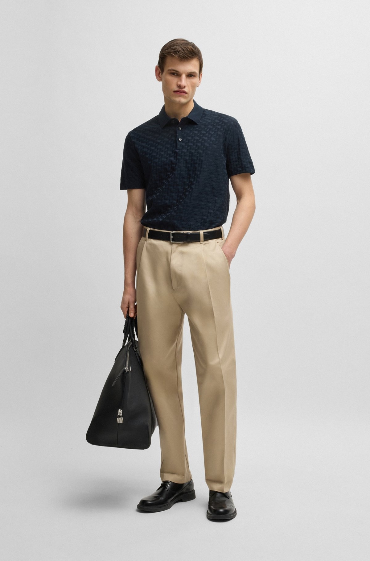 COTTON POLO SHIRT WITH TONAL MONOGRAM JACQUARD - 4