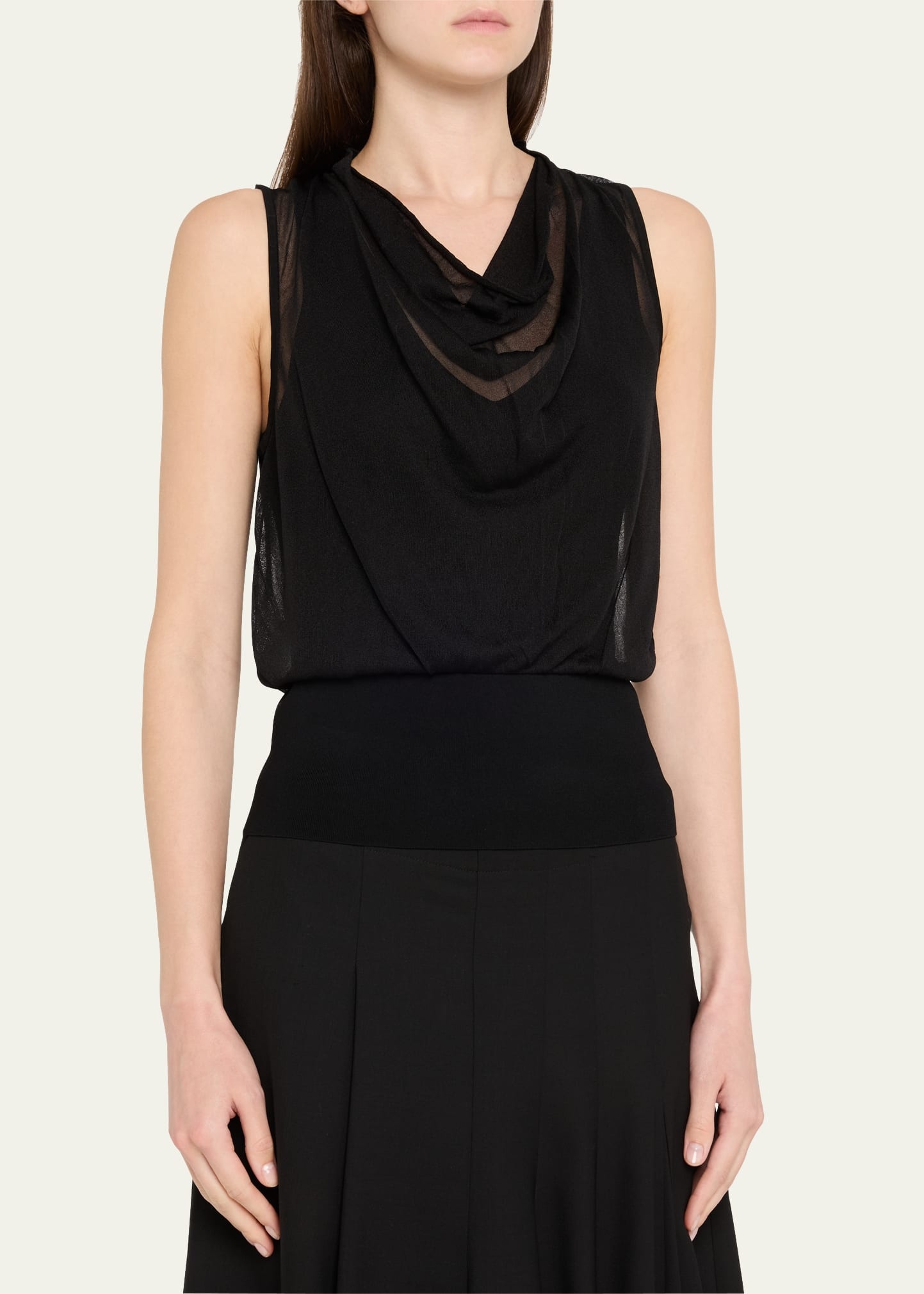 Carmina Sheer Cowl-Neck Tank Top - 4