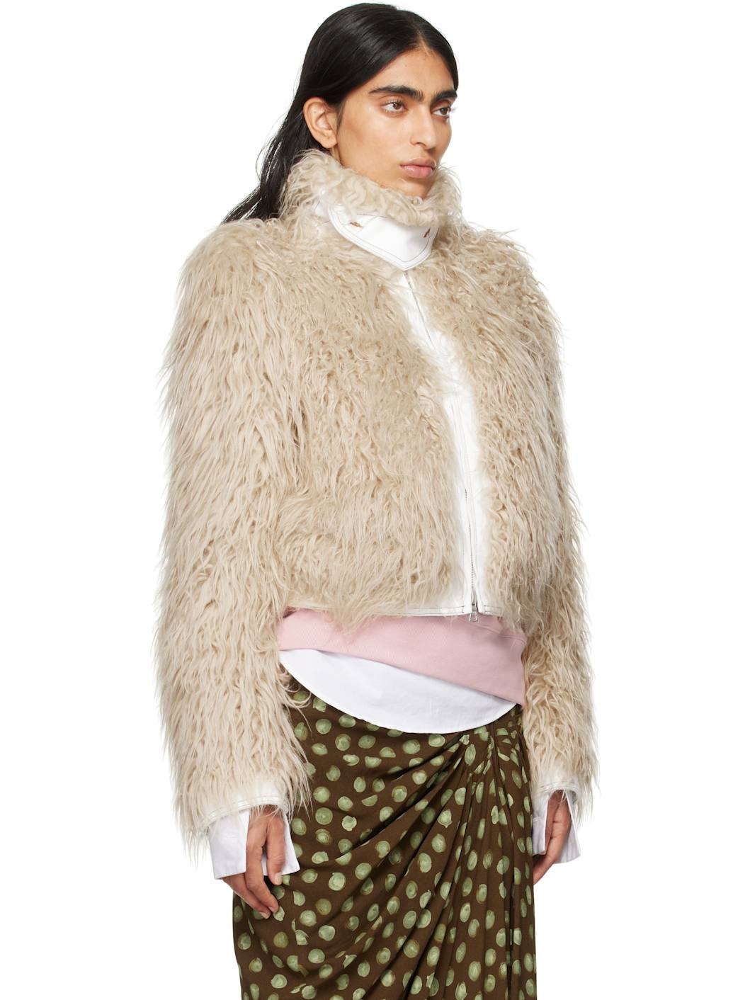 Beige Cropped Faux-Fur Jacket - 2