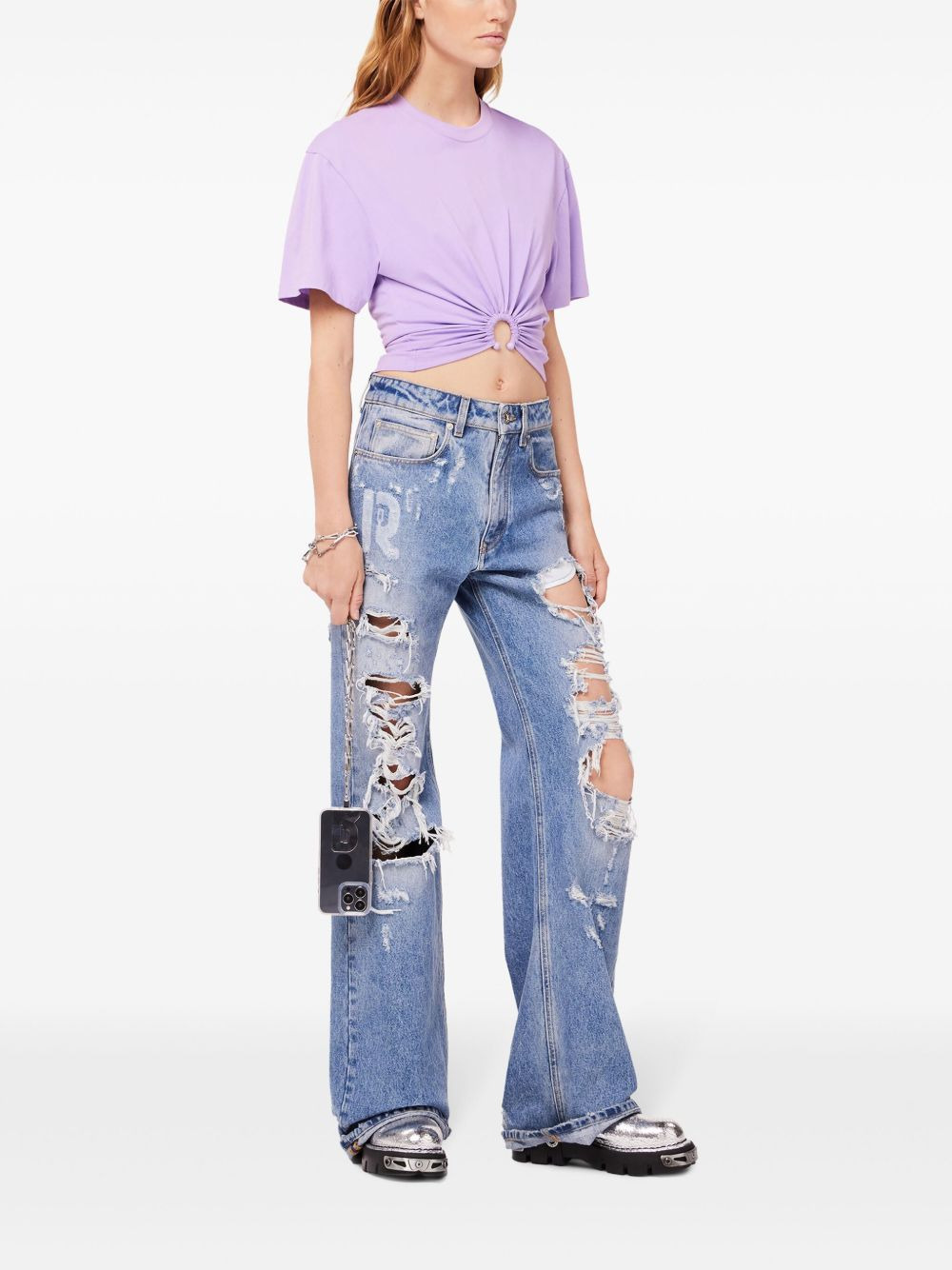logo-embroidered cropped T-shirt - 2