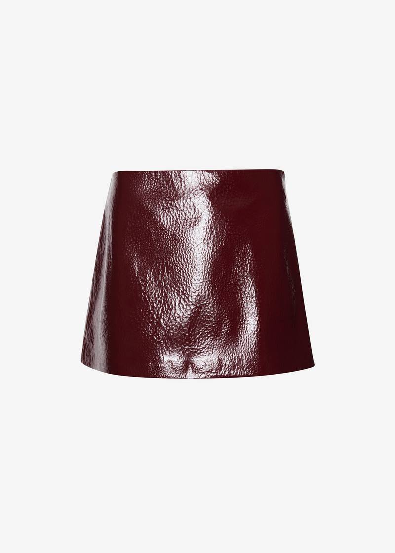 Mary Crackled Faux Leather Mini Skirt - Burgundy 6